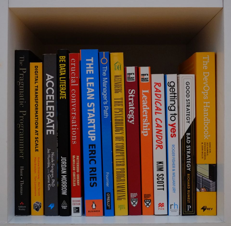 A bookshelf full of software related books